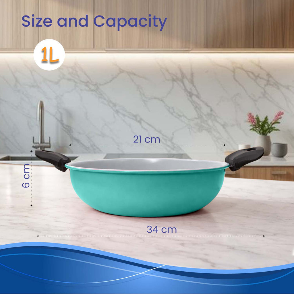 Non-Stick Premium blue Wok Pan (Kadhai) with Stay-Cool Handles