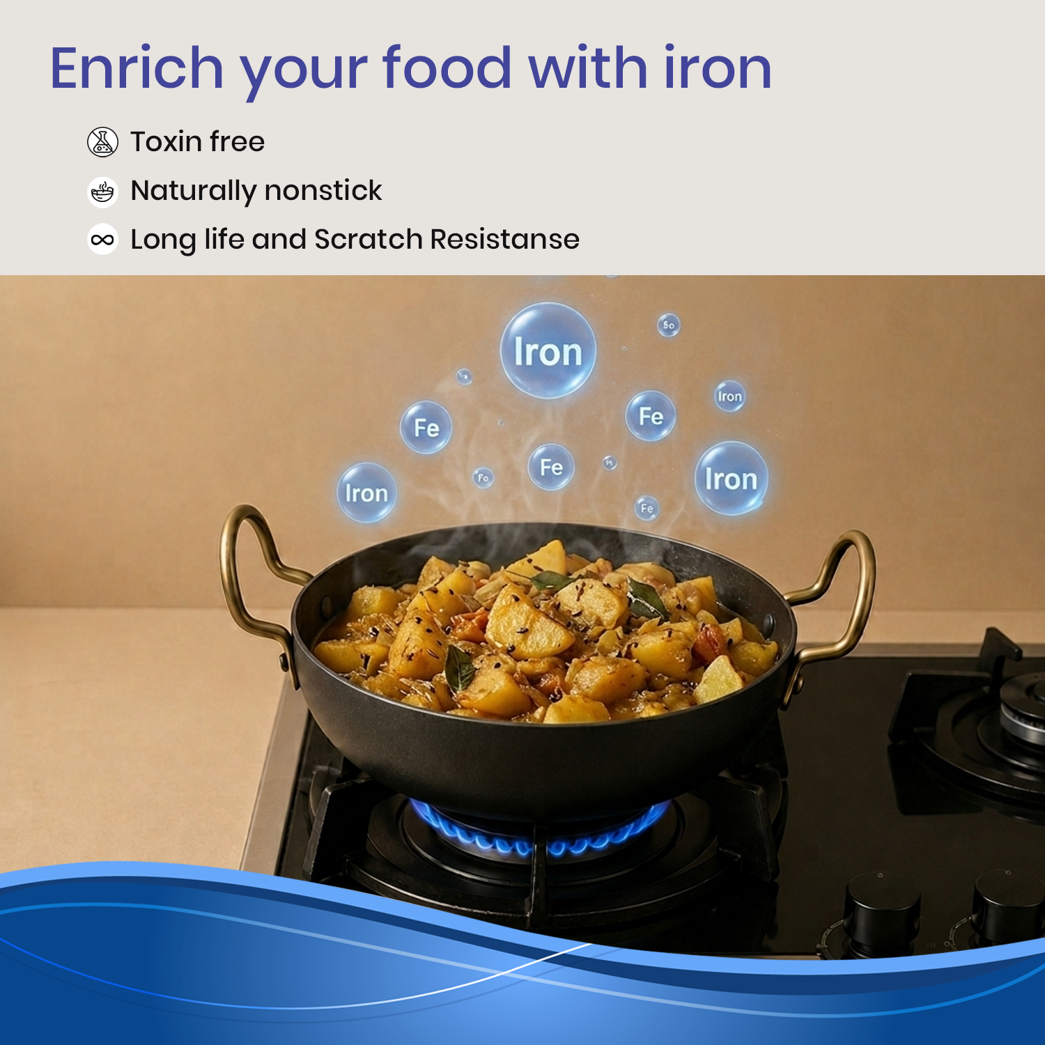 Dozy Iron kadai Pre-seasoned, 100% Pure, Toxin-free