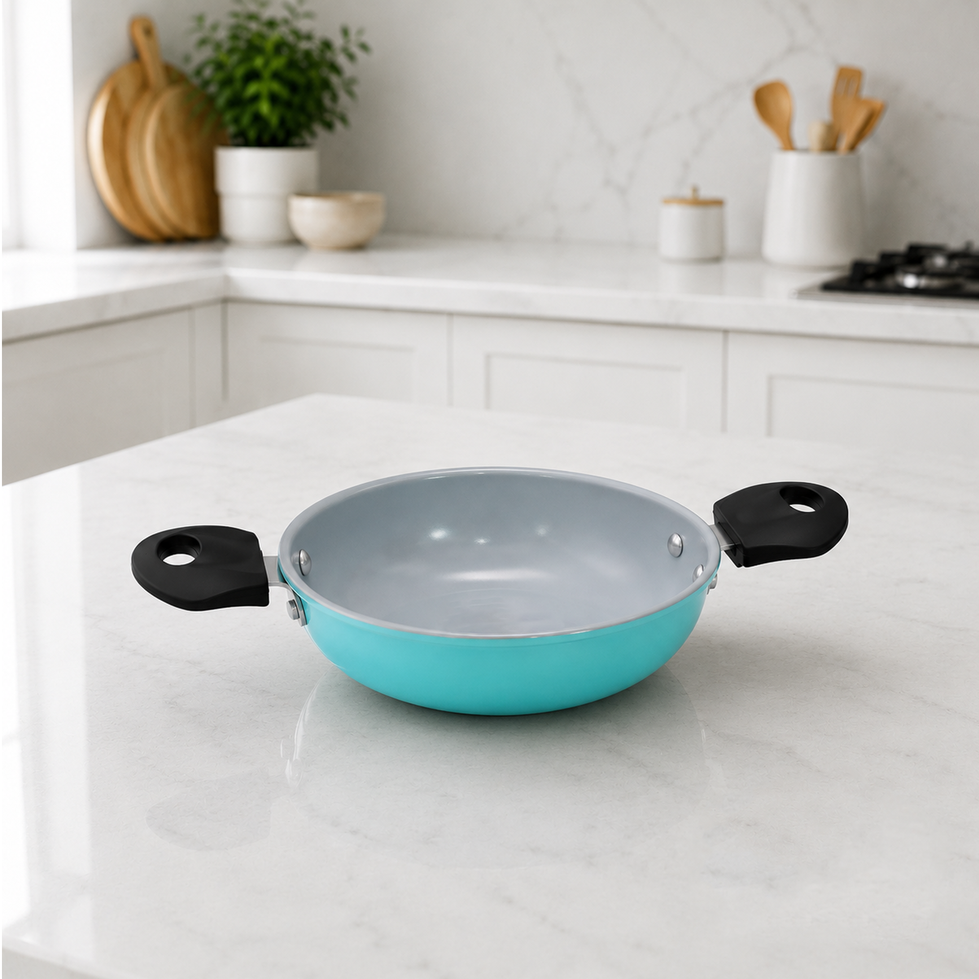 Non-Stick Premium blue Wok Pan (Kadhai) with Stay-Cool Handles