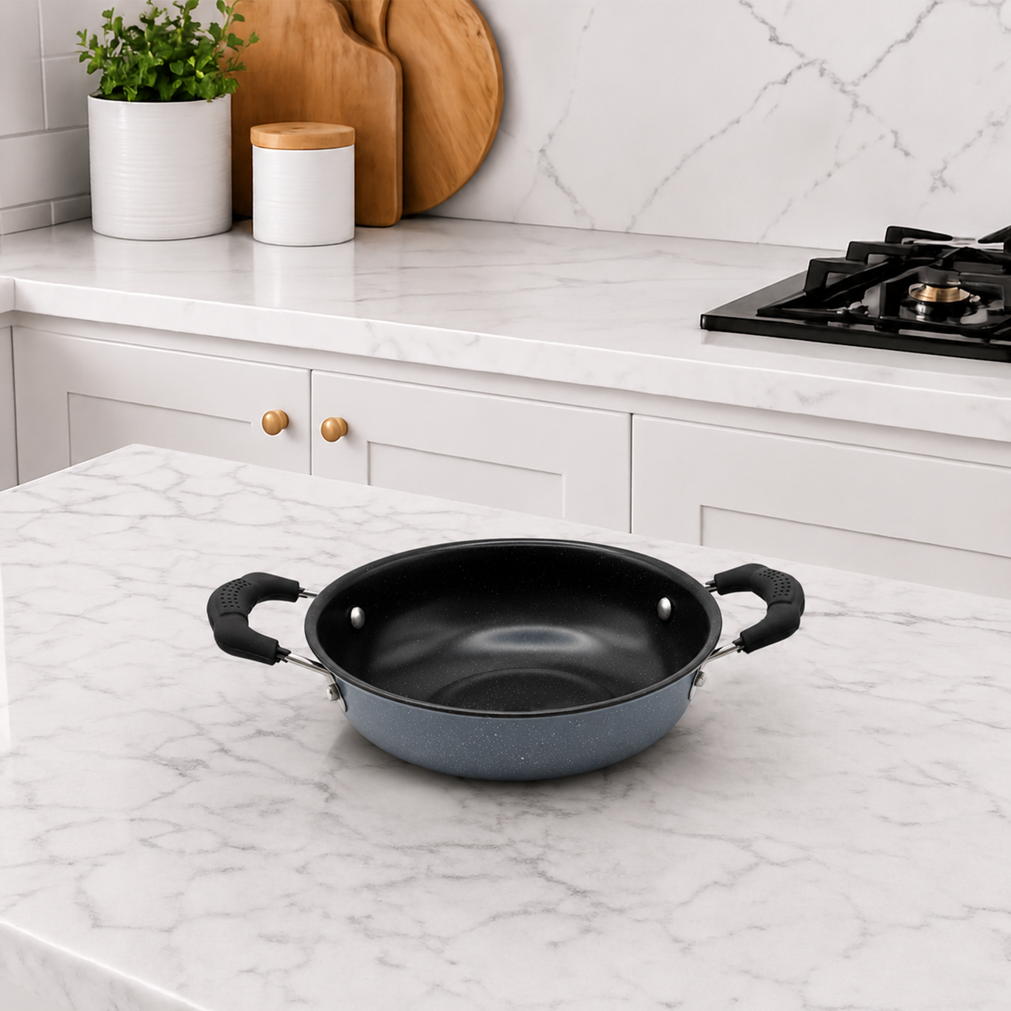 Premium Grey Non-Stick Kadai with Staycool Rivetless Handles
