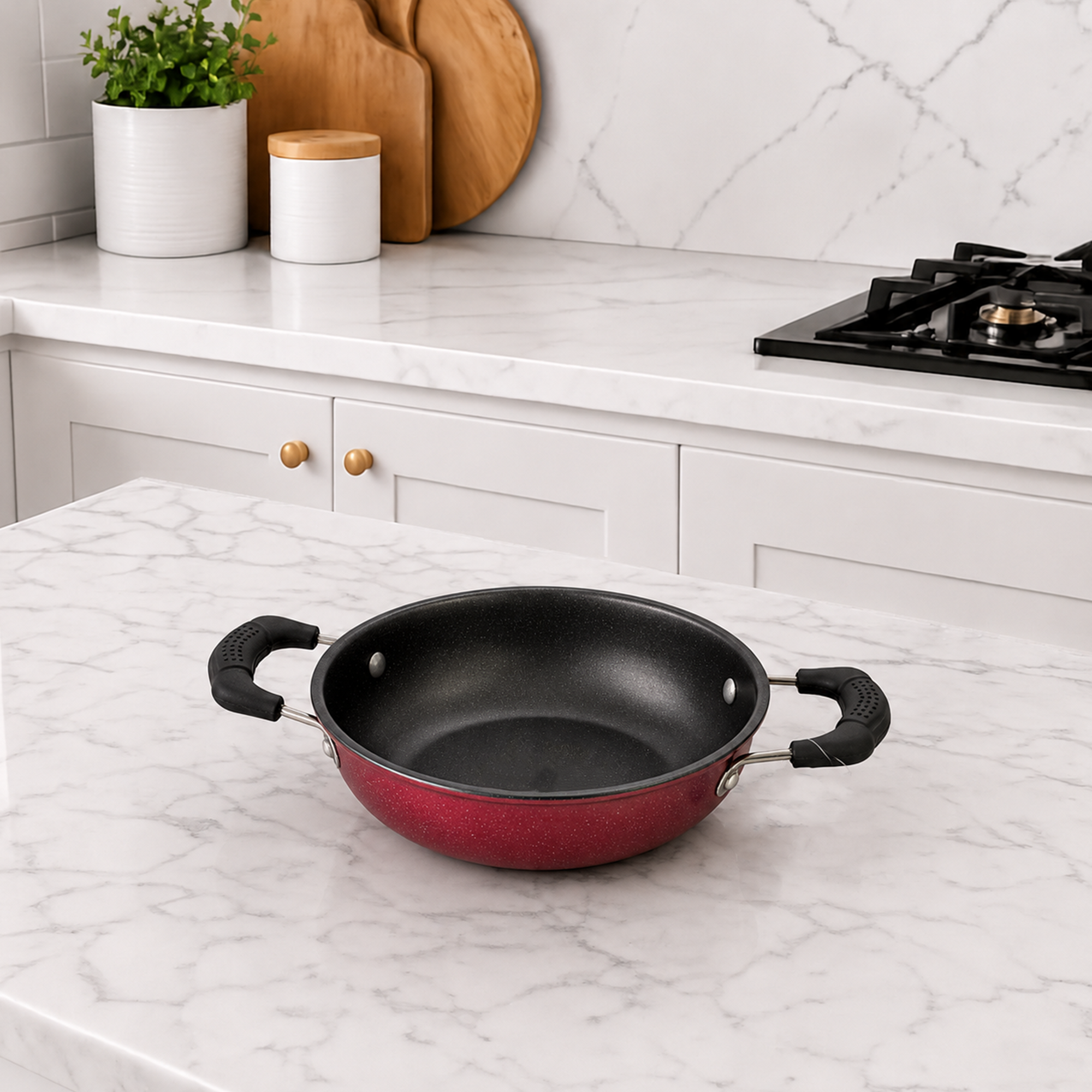 Premium Non-Stick Maroon Kadhai with Staycool Handles