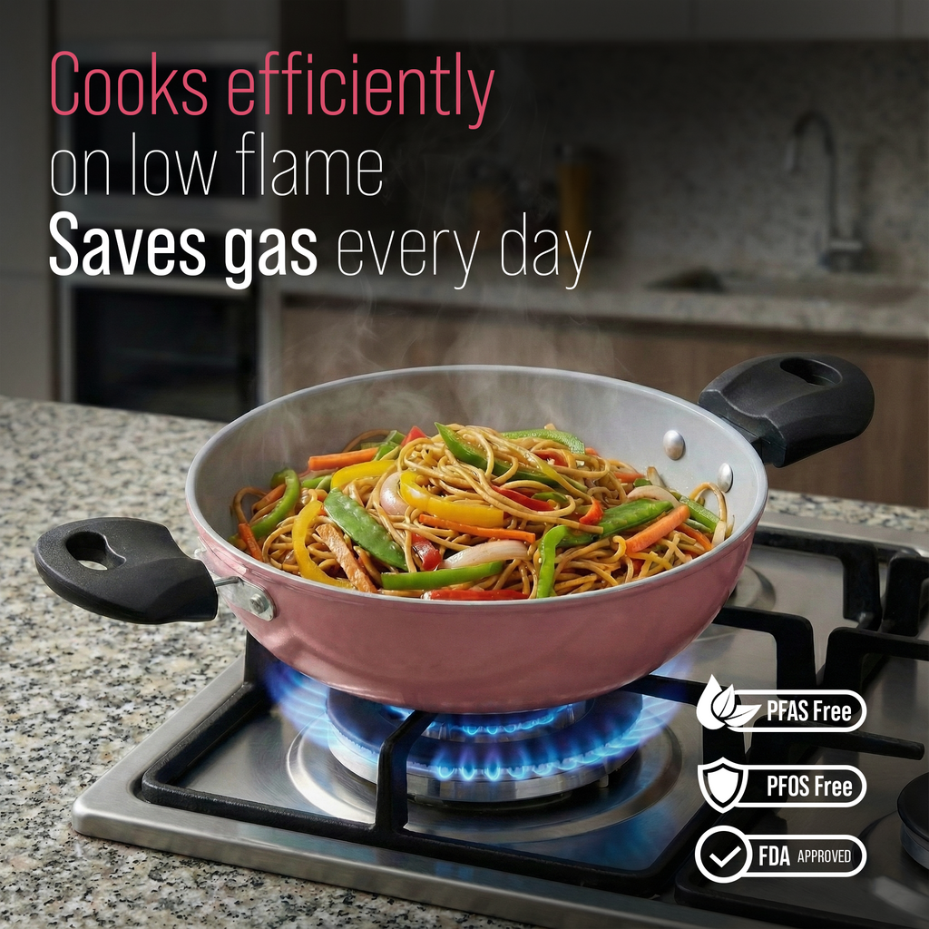 Non-Stick Premium Pink Kadhai | Induction Base | FDA Approved