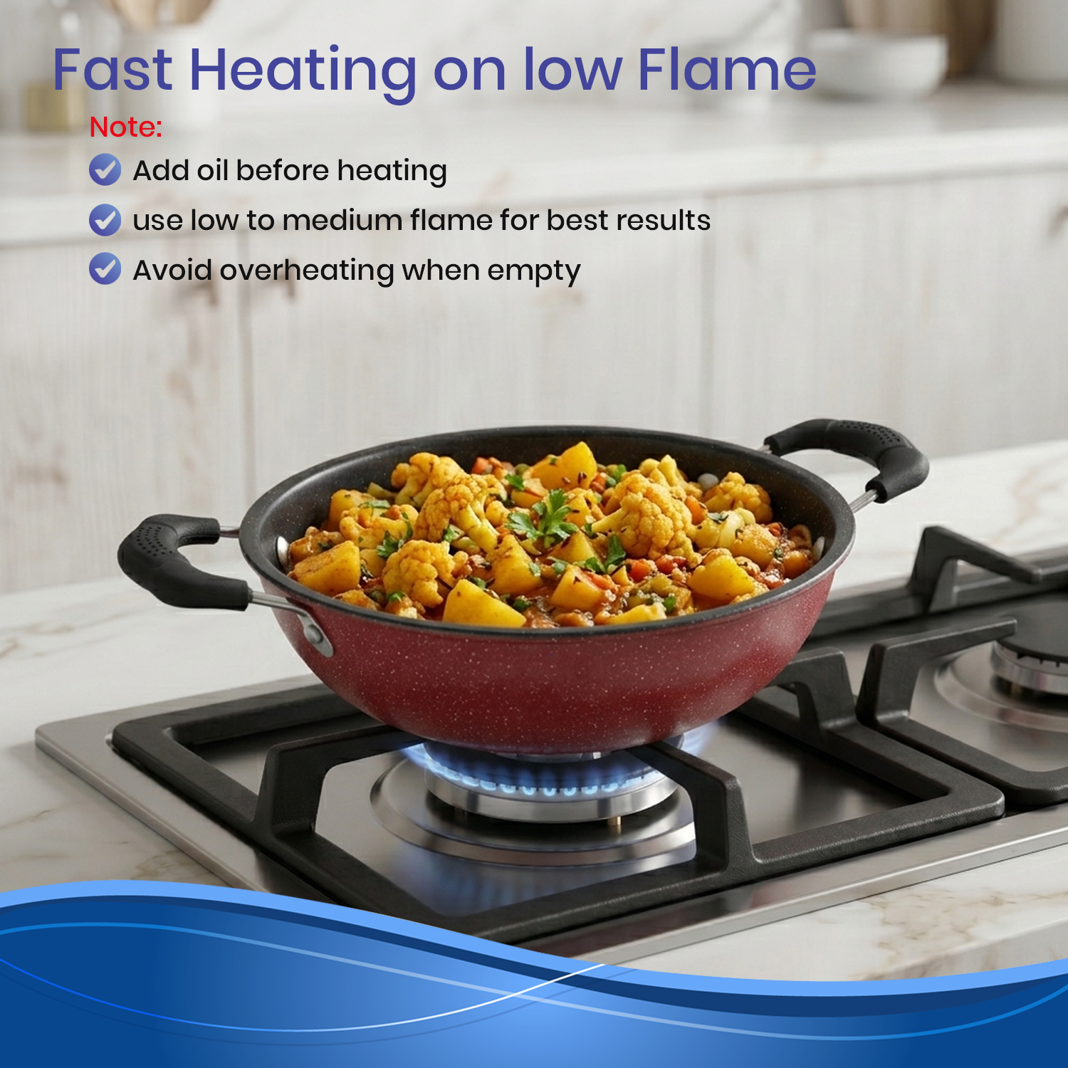 Premium Non-Stick Maroon Kadhai with Staycool Handles