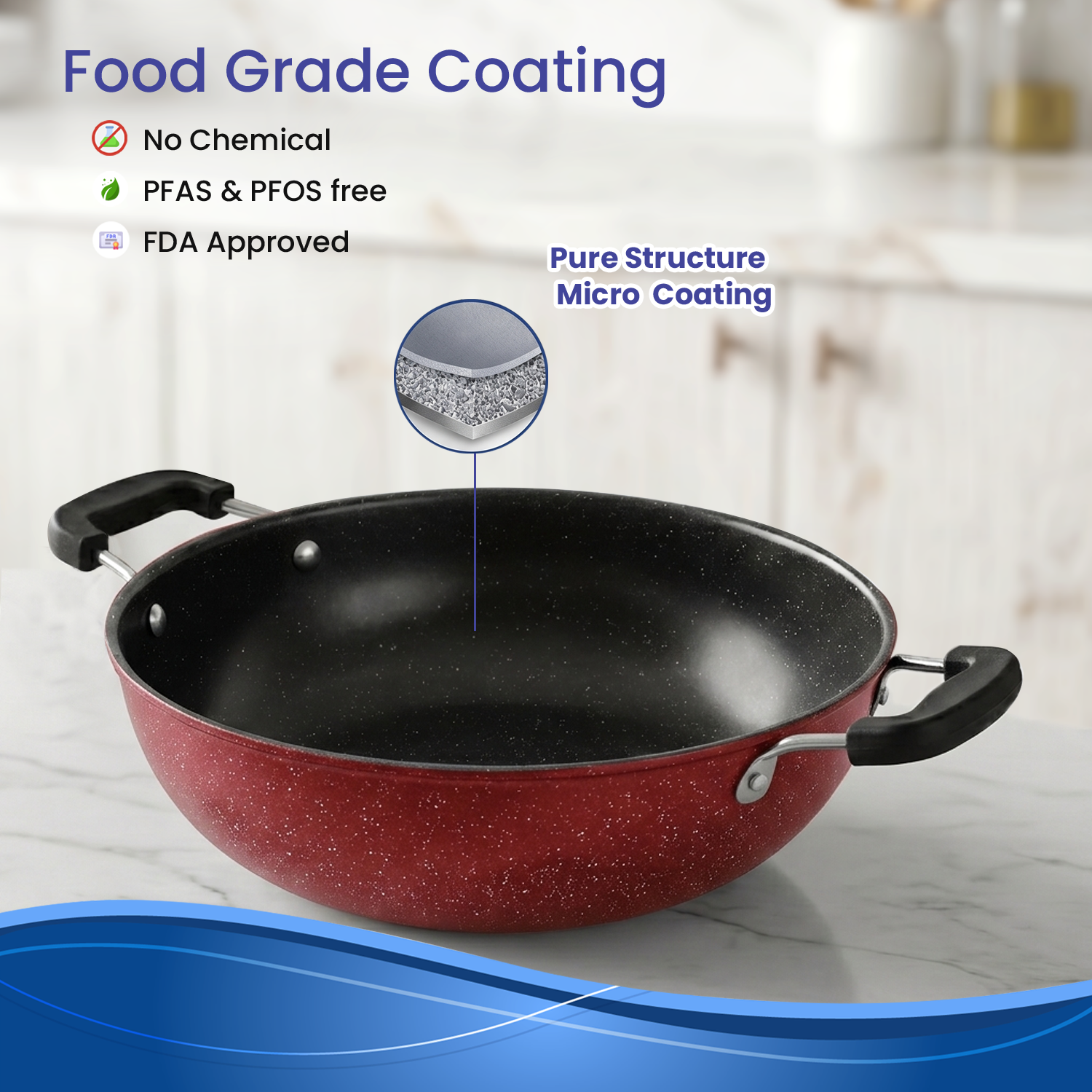 Non-Stick Kadai with Staycool Handles, FDA Approved