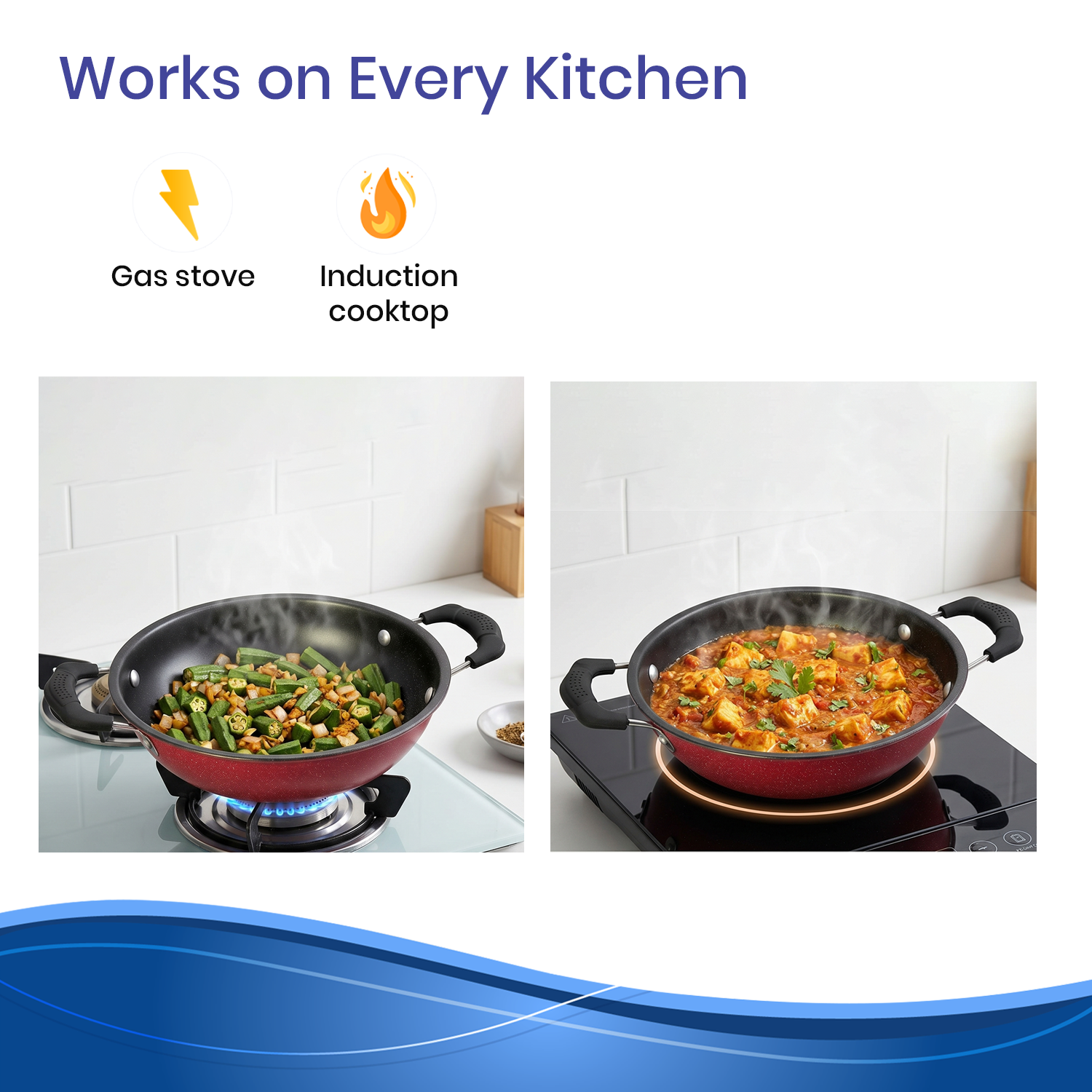 Premium Non-Stick Maroon Kadhai with Staycool Handles