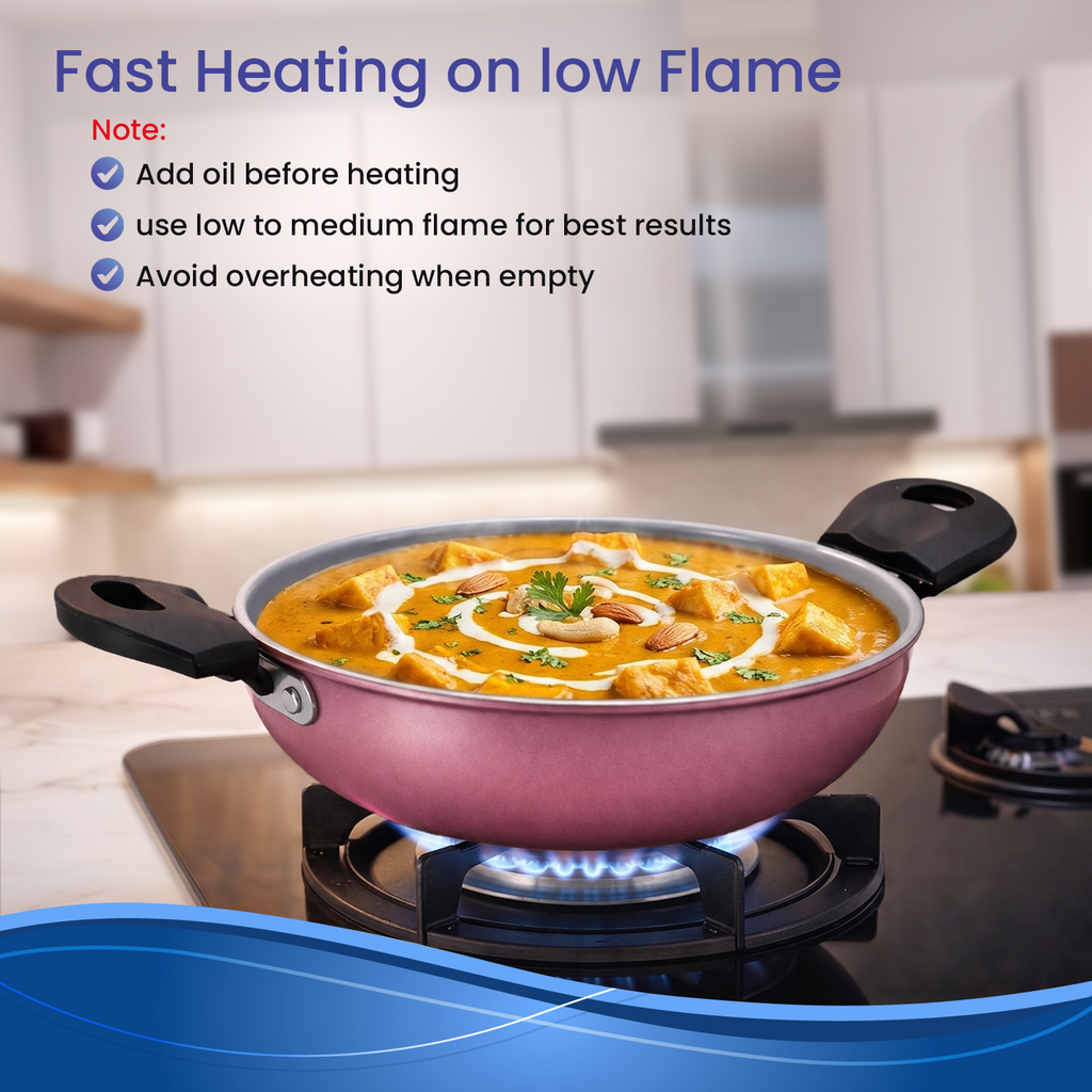 Non-Stick Premium Pink Kadhai | FDA Approved