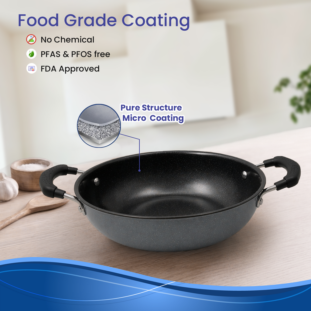Premium Grey Non-Stick Kadai with Staycool Rivetless Handles