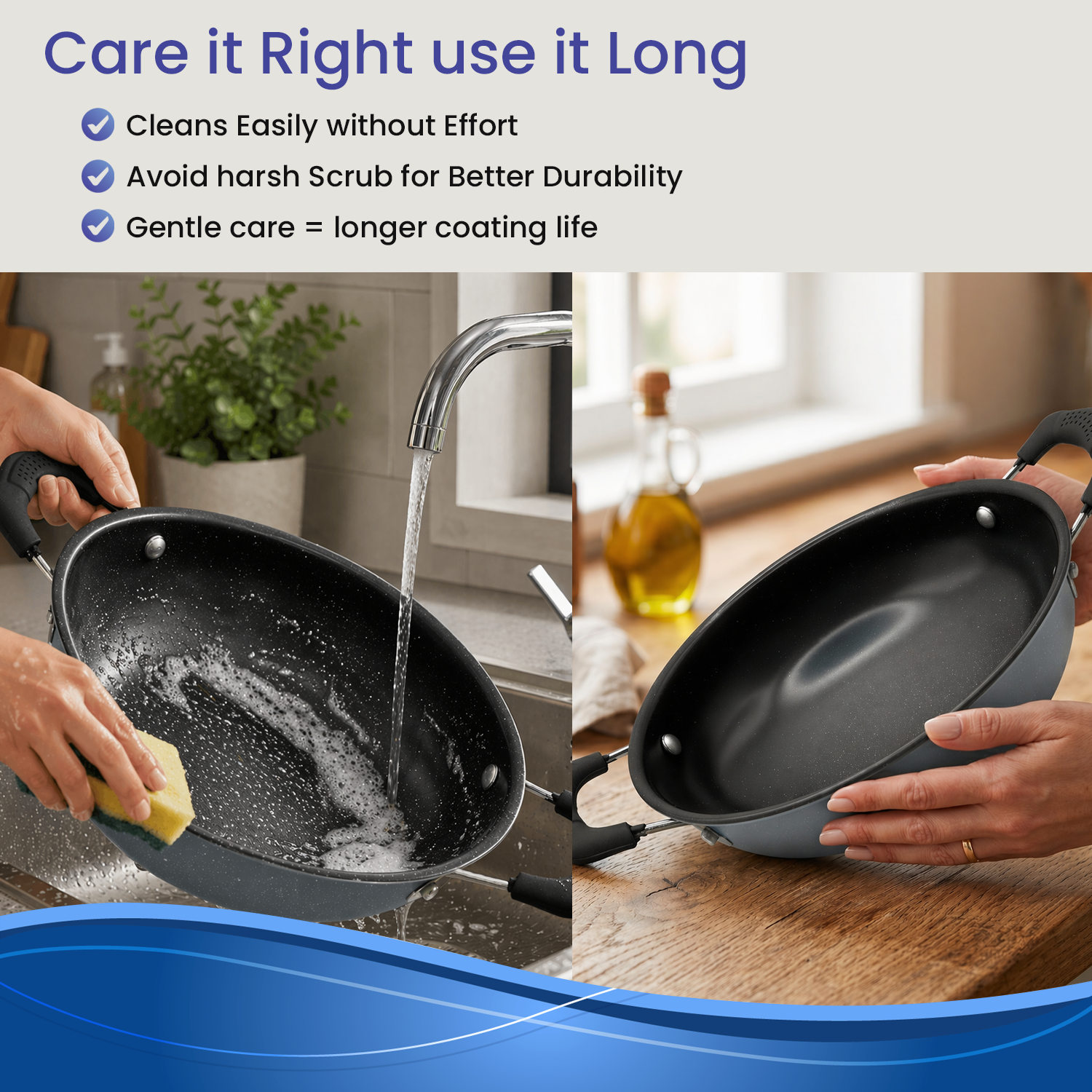 Premium Grey Non-Stick Kadai with Staycool Rivetless Handles