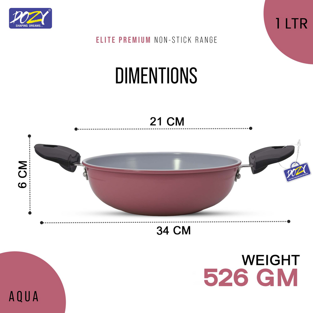 Non-Stick Premium Pink Kadhai | Induction Base | FDA Approved